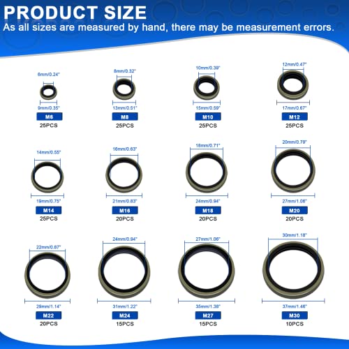 245 PCS Seal Washers NBR Metric Metal Rubber Washers Kit 12 Size - color: 245PCS Black Sealing Washers