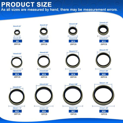 245 PCS Seal Washers NBR Metric Metal Rubber Washers Kit 12 Size - color: 245PCS Black Sealing Washers