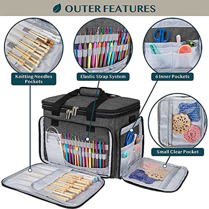 PAVILIA Knitting Yarn Storage Bag Crochet Organizer for Knitter, Dark Grey - color: Charcoal Grey
