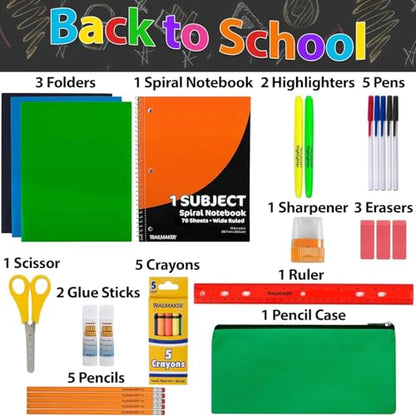 School Supplies Kit for Girls, Boys Back to School Supplies Bundle Pack 30 Piece School Supply Box Set for Kids Kindergarten, Elementary K-8 Includes Notebook, Folders, Pens, Pencils, and More