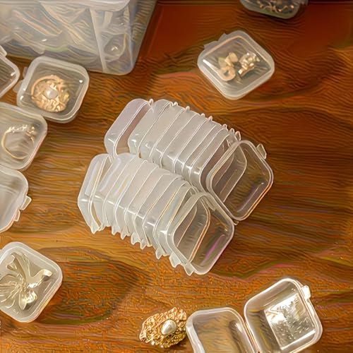 20PCS,Mini Transparent Plastic Jewelry Storage Boxes with Lids, Clear Square Containers for Earrings, Pills, Beads, Cosmetics And Craft Supplies | Durable Stackable Small Item Organizers,20PCS - color: 20PCS