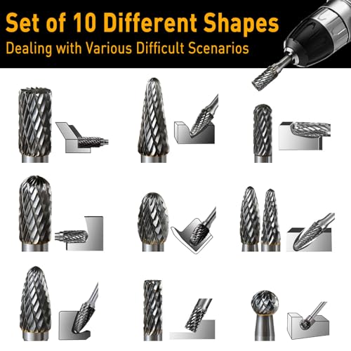 1/4 Carbide Burr Set 1/4 Shank w/Big Beech Holder Die Grinder Bits Drill Bits Grinding Bits for Metal Rotary Tool Attachment Accessories Rasp Weld Wood Stone for Milwaukee Dewalt, FO-5 - style: FO-5