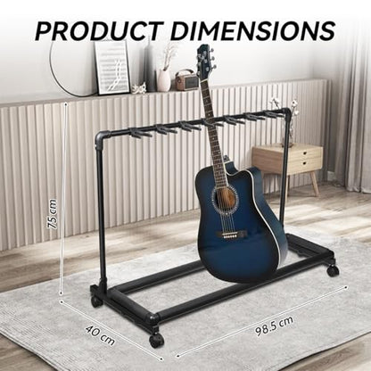 AZOR 7 Multi Guitar Stand Rack with Wheels, Foldable Guitar Holder - size: 7 Holder with Wheels
