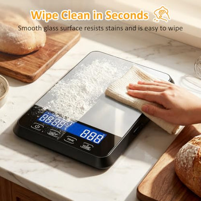 Letron Food Scale, 33 lb / 0.1 oz High Precision Kitchen Scale for Sourdough Bread, Built-in 7 Units, Timing & Tare Function, Rechargeable Digital Kitchen Scale for Food, Baking, Cooking, White - color: Silver