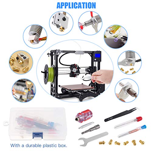 Glarks 29Pcs 3D Printer Nozzle with Nozzle Replacement Tool Kit, 6Pcs 0.2mm,0.3mm, 0.4mm, 0.5mm, 0.6mm, 0.8mm Brass Nozzle and 18Pcs Cleaning Needles and 3Pcs Nozzle Change Tool with Tweezer
