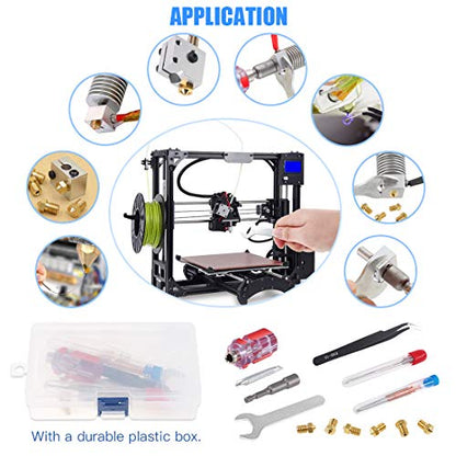 Glarks 29Pcs 3D Printer Nozzle with Nozzle Replacement Tool Kit, 6Pcs 0.2mm,0.3mm, 0.4mm, 0.5mm, 0.6mm, 0.8mm Brass Nozzle and 18Pcs Cleaning Needles and 3Pcs Nozzle Change Tool with Tweezer