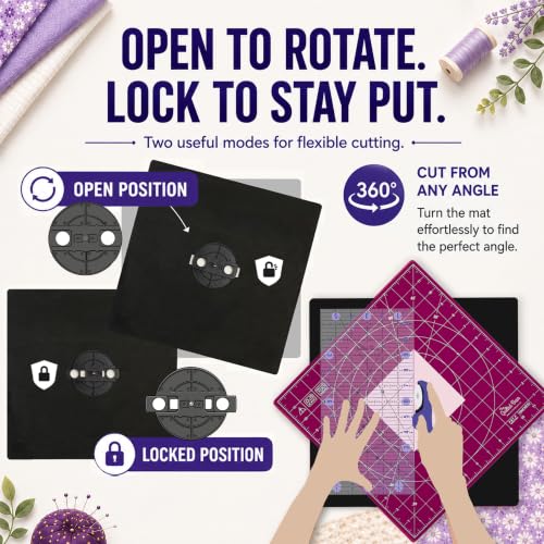 The Quilted Bear Rotating Cutting Mat 18" x 18" - Square 360° Rotating Self Healing Mat with Innovative Locking Mechanism for Quilting & Sewing Your Choice of Colours Available! (Pink) - color: Pink, size: 18"L x 18"W