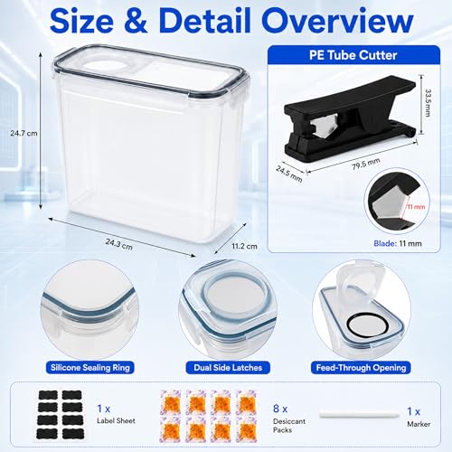 4 Pack Airtight 3D Printer Filament Storage Box with Reusable Desiccant Packs,Includes Labels,Moisture Proof Filament Dry Box with Tube Cutter for PLA PETG ABS ASA