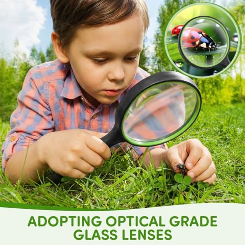 SenseYo 10X Handheld Magnifying Glass 9 Inch Large Reading Magnifier with Scratch Resistant Glass Lens for Kids Seniors Hobby Nature Exploration Scientific Activities (Green) - color: Green 1pcs
