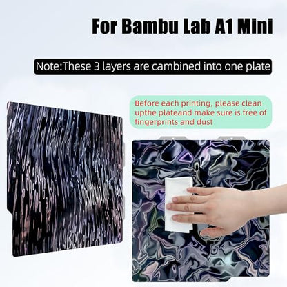 Build Plate for Bambu Lab A1 Mini 3D Printer: PEI Build Plate Carbon PET Diamond PEO PEY Plate 3D Printing Accessories Textured Smooth Sheet Bed 184x184mm (Water Ripples+Wood Grain) - color: Water Ripples+Wood Grain