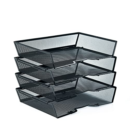 SETTFRFE 4 Tier Metal Letter Tray Desk Organizer-Stackable Paper Tray,Black