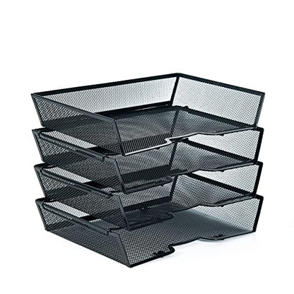 SETTFRFE 4 Tier Metal Letter Tray Desk Organizer-Stackable Paper Tray,Black