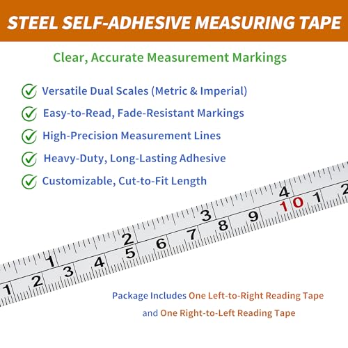 2-Pack Steel Self-Adhesive Measuring Tape, 300cm/118Inch - size: 3m