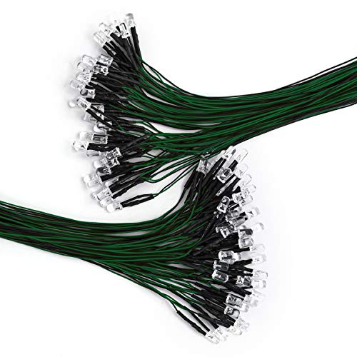 DiCUNO 100Pcs 5MM Pre Wired 12V Green Light LED Diodes, with 9.4 Inch Lead - color: Green