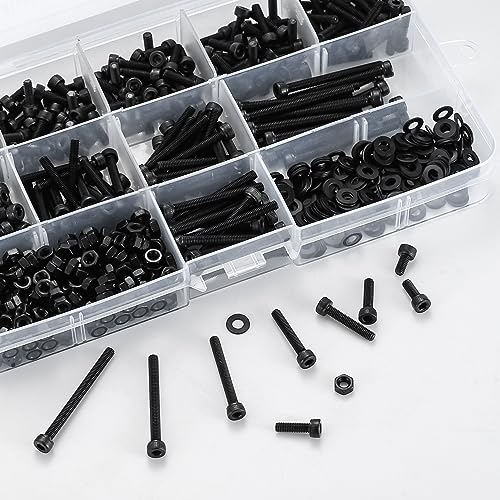 M3 Hex Socket Head Cap Screws Bolts and Nuts and Washers Assortment Kit, 801 Pcs Metric Allen Hex Socket Head Cap Screws Bolts, 12.9 Grade Alloy Steel, Fully Threaded, Black Oxide Finish - size: M3-801