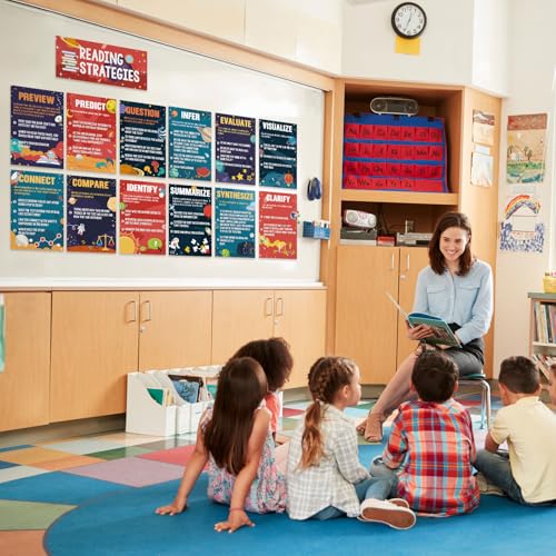 Outus 13 Pcs Reading Strategies Posters Classroom Decorations Reading Bulletin Board Posters Elementary Educational Wall Prints Library Decorations for Middle High Schools Teacher Supplies(Space) - style: Space