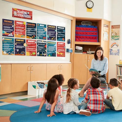 Outus 13 Pcs Reading Strategies Posters Classroom Decorations Reading Bulletin Board Posters Elementary Educational Wall Prints Library Decorations for Middle High Schools Teacher Supplies(Space) - style: Space