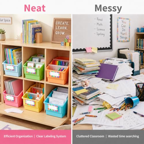 6 Pack Picture Book Bins with Dividers for Classroom, Pastel - color: Pastel