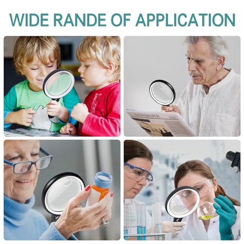 Large Magnifying Glass with 37 LED Light, 10X 20X 45X Handheld Illuminated - color: White & Black, size: Magnifier with Light (No Case)