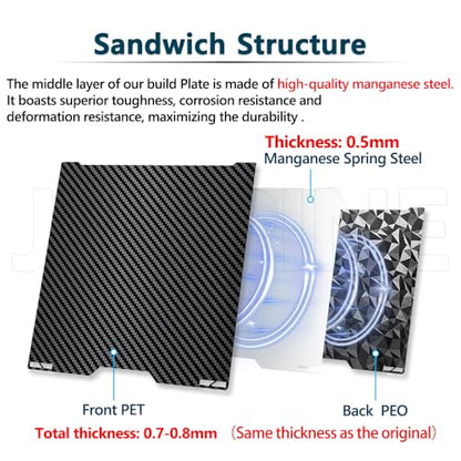 PEO PET For Bambu Lab H2C A2L Build Plate 335x325mm Double Sided Printing H2C Build Plate Carbon Fiber+Diamond Smooth Build Plate Easy Bend Removal TPU/PETG/PLA Filaments For Bambu Lab A2L Accessories - color: PEO+PET
