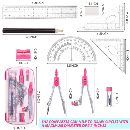 Zonon 36 Sets Math Geometry Kit, 10 Pcs Compass Rulers Protractor School