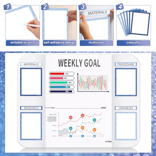Sinload 92 Pcs Science Fair Board Supplies 60 Trim Scalloped Poster Boards 18 Presentation Subtitles 6 Project Titles 8 Letter Sticker for Classroom Display Boards(Glitter Blue,Wave) - color: Glitter Blue, style: Wave