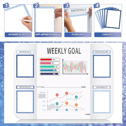 Sinload 92 Pcs Science Fair Board Supplies 60 Trim Scalloped Poster Boards 18 Presentation Subtitles 6 Project Titles 8 Letter Sticker for Classroom Display Boards(Glitter Blue,Wave) - color: Glitter Blue, style: Wave