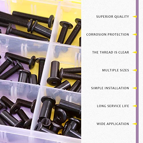Swpeet 120Pcs M6x16mm/20mm/25mm/30mm/35mm Carbon Steel Black Hex Drive Socket Cap Bolts Barrel Nuts Kit with 1Pcs Allen Wrench, Screw Post Fit for Furniture Countsunk Belt Buckle Leather Binding Bolts - size: M6x16mm/M6x20mm/M6x25mm/M6x30mm/M6x35mm