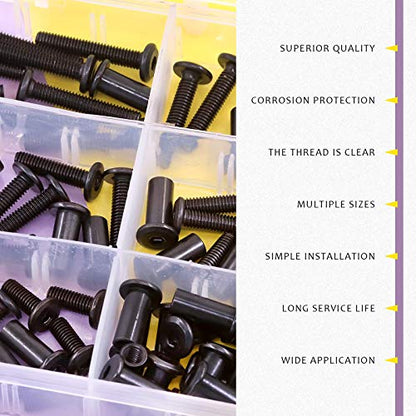 Swpeet 120Pcs M6x16mm/20mm/25mm/30mm/35mm Carbon Steel Black Hex Drive Socket Cap Bolts Barrel Nuts Kit with 1Pcs Allen Wrench, Screw Post Fit for Furniture Countsunk Belt Buckle Leather Binding Bolts - size: M6x16mm/M6x20mm/M6x25mm/M6x30mm/M6x35mm