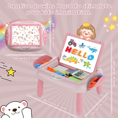 MAYESAR Magnetic Drawing Board for Toddlers 1-3, Double-Sided Toddler Art Easel with Magnetic Letters and Numbers, Chalkboard Learning Toy Gift for 1-3 Year Old Girls, Pink - color: Pink Red