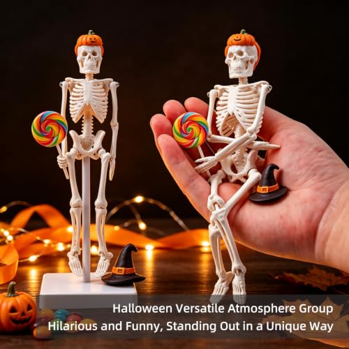 7.8" Mini Human Skeleton Model for Anatomy Learning, Small Anatomical Figure with Movable Joints for Student Teaching, Desk Display & Halloween Decor - size: 7.8 inches