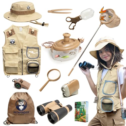 Kids Explorer Kit with Safari Vest & Hat for 7-12 Year Old Boys & Girls - color: Brown, size: Large