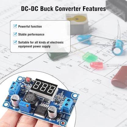 LM2596 DC-DC Buck Power Converter Module, AYWHP 3 PCS Adjustable 4-40V to 1.5-35V Premium Solid Capacitor Buck Converter with LED Voltmeter Display