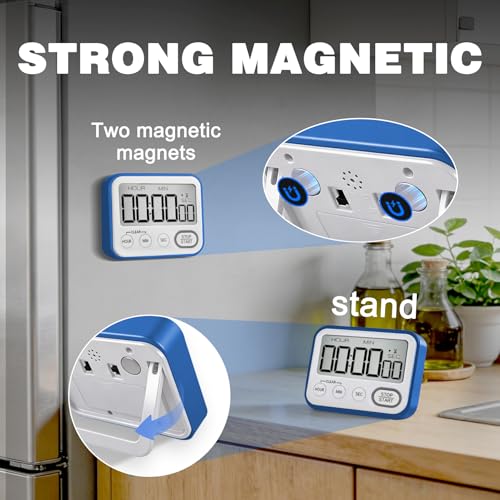 Digital Kitchen Timer Magnetic Loud Alarm, Large LCD Screen Silent/Beeping Multi-Function for Teachers Classroom Kids, Blue - color: Blue