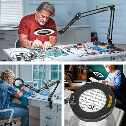 Ultra Long 3-Section Swing Arm 12X 30X Magnifying Glass with Light