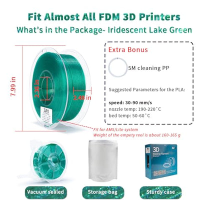 ZIRO 3D Printing Filament, 1.75mm Twinkle Effect 1KG Spool, Lake Green - color: Lake Green