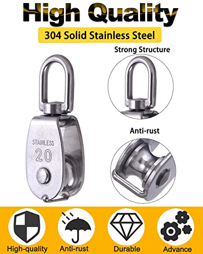 Rocaris 4 Pack 304 Stainless Steel M20 Single Pulley Block - size: 4*M20 Single