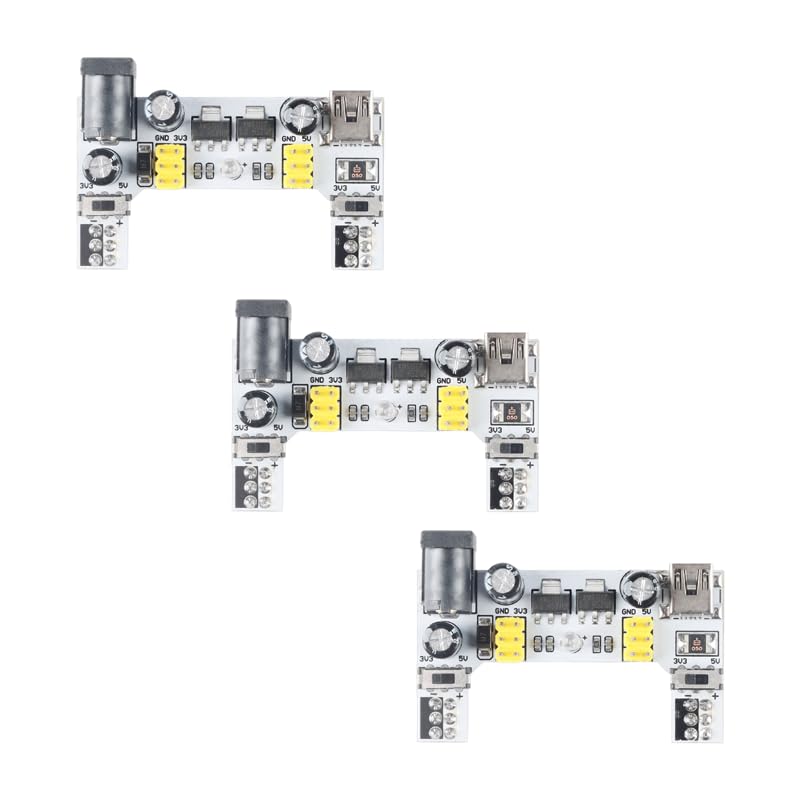 3Pcs MB102 Breadboard Power Supply Module, 3.3V 5V Dual Channel Power Supply Board with USB and DC Input for Arduino Prototyping