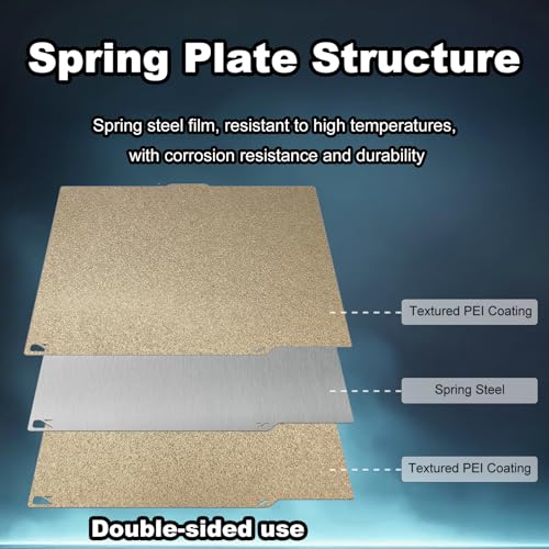 260x271mm Gold Build Plate Double Sided Sheet Textured PEI Build Plate Flexible Removable Spring Steel Heated Printing Bed Platform for Elegoo Centauri Carbon/Centauri 3D Printer - size: 260x271mm