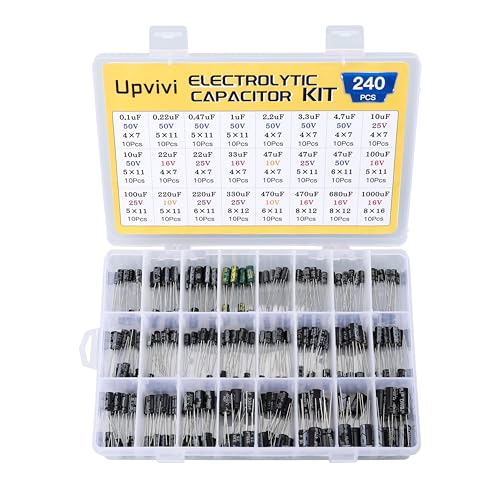 Electrolytic Capacitor Assortment Kit 24 Values 240pcs 0.1uF to 1000uF 10V 16V 25V 50V in-line Aluminum Capacitors Set