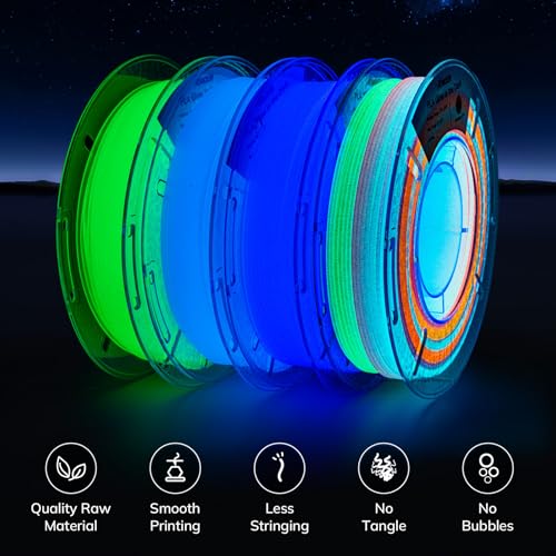 AMOLEN Glow in the Dark 3D Printer Filament, Multicolor Bundle 200gx4 - color: Green/Blue/Blue Purple/Rainbow 5m