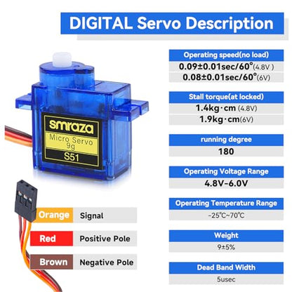 Smraza SG90 9G Micro Servo Motor Kit Metal Gear for Arduino RC Plane 4 Pcs - size: 4