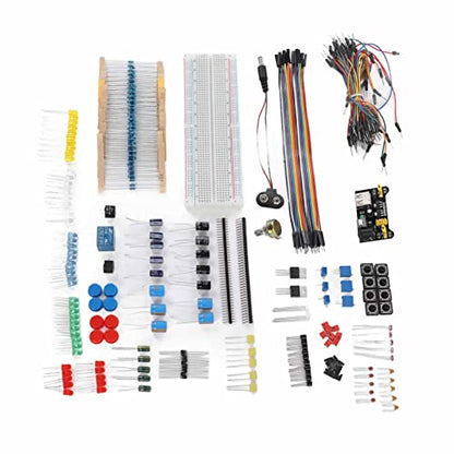 Electronics Component Kit Assortment, Starter Fun Kit with 830 Tie Points Breadboard, Resistor, Capacitor, Diode, e for R3 Development Board, Complete Access for
