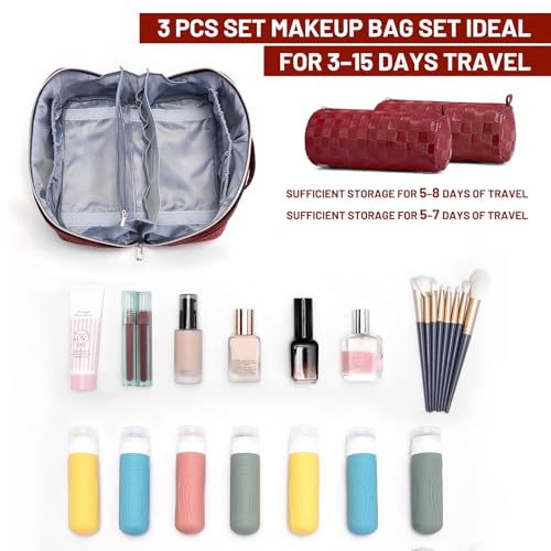 BOYATU Travel Makeup Bag Organizer: 180°Open-Flat 3 Pcs Make up Bags Set - color: 01-F-Red
