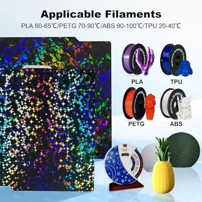 IdeaFormer Holographic Smooth P2S P1S X2D Build Plate for Bambu Lab X2D/X1/X1C/X1E/P1P/P1S/P2S/A1, Flexible Galaxy PEY+Rainbow Confetti PEF Print Bed Plate 257x257mm for Bambu 3D Printers Build Plate - color: Rainbow Confetti Pef+galaxy Pey
