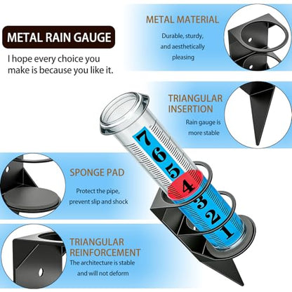 YZDTECH Rain Gauge Outdoor, 7" Easy to Read Rain Measure Gauge with Red Float, Rain Gauges Outdoors Best Rated with Metal Rack Holder, Large Freeze Proof Plastic Replacement Tube for Yard Garden - color: Metal rain gauge style 1