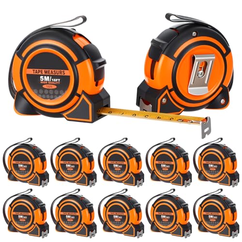 12 Pieces Tape Measure 16 ft Retractable Measuring Tape Bulk with Fractions Marked Easy Read Yellow Measuring Tape Bulk Set for Engineer Contractors, Autowind and Lock