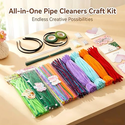 800Pcs Pipe Cleaner Flower Kit, 20 Colors Pipe Cleaners Craft Supplies