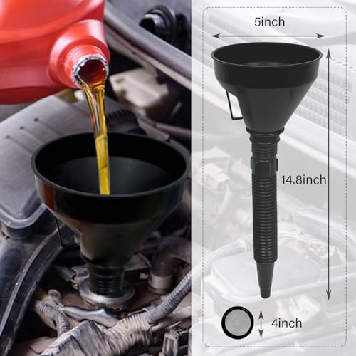 Ohiatn 10 Pcs Automotive Funnels Set & 7 Pcs Gas Can Spout Replacement, Funnels for Automotive Use, Plastic Mouth Fuel Funnel Long Neck Oil Funnel for Filling Water, Gasoline, Oil, Coolant, Engine Oil