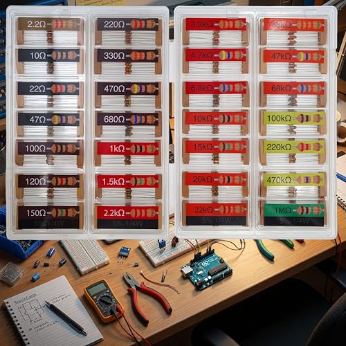 EEEEE 1/4w 28 Values 560pcs with 5% Carbon Resistor Assortment Kit and Electrical Industrial Assorted Set K Ohm Pack for Led Lights (2.2 Ohm - 1M Ohm)